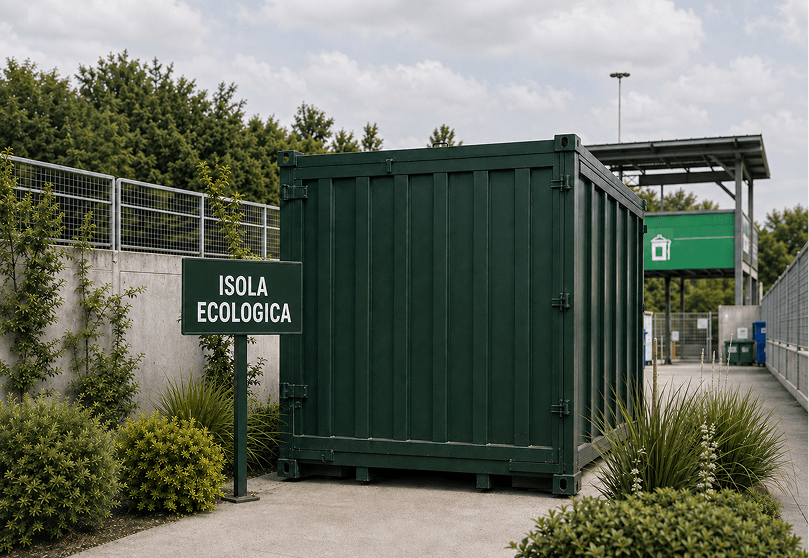 Container verde di un centro di raccolta RAEE